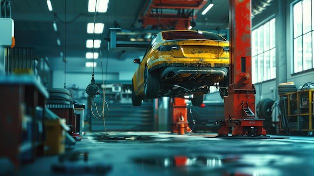 en un taller de reparación de automóviles, un garaje, una estación de reparación, un taller de servicio de automóviles