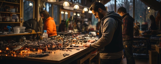 Foto taller de reparación de bicicletas que enseña los fundamentos básicos