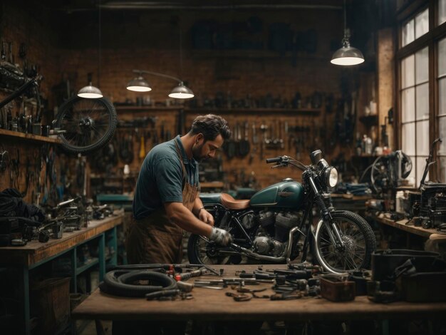 un taller de reparación de motocicletas