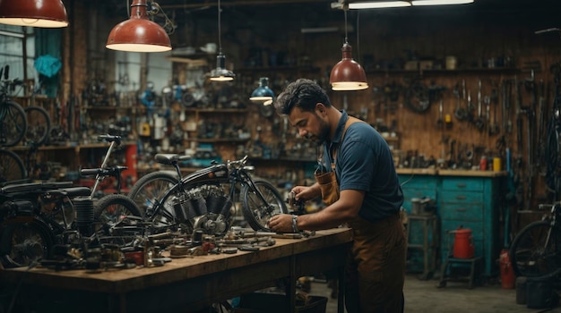 un taller de reparación de motocicletas