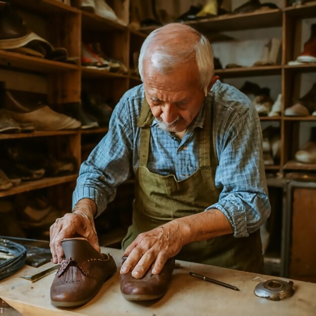 En un taller trabaja un zapatero anciano