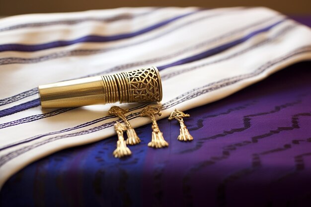 Tallit neben Chanukia aus Messing