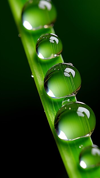 Foto un tallo verde con gotas de agua en él