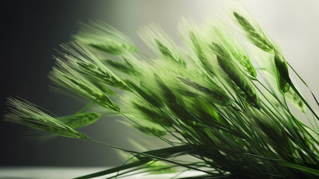 Foto tallos de trigo verde en estudio para productos cosméticos