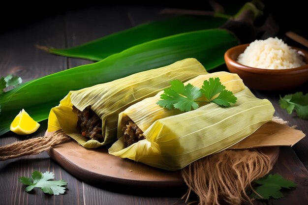 tamale mexicano com folhas de bananeira