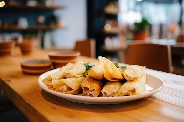 Tamales auf dem Teller in einem Café im skandinavischen Stil