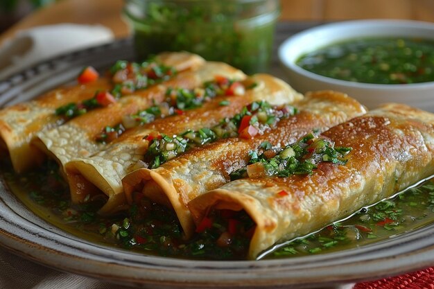 Foto tamales caseiros com molho verde