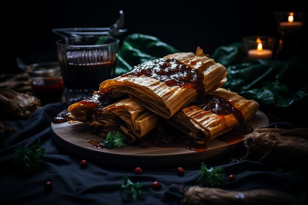 Tamales con cebollas caramelizadas