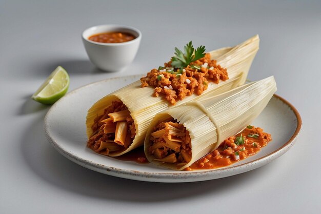 Tamales com um lado de frango tinga