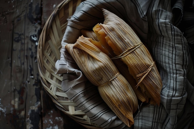 Tamales de comida mexicana vista desde arriba