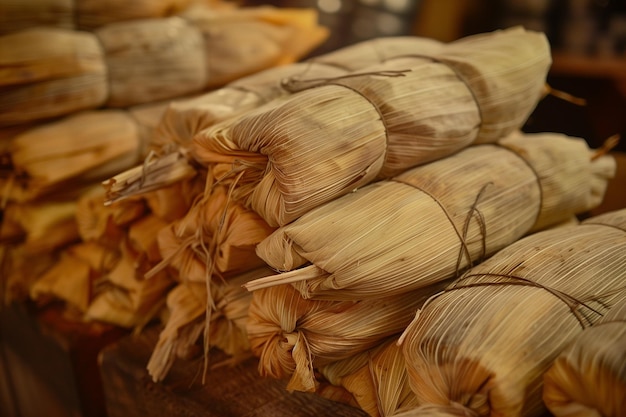 Tamales de comida mexicana vista de lado