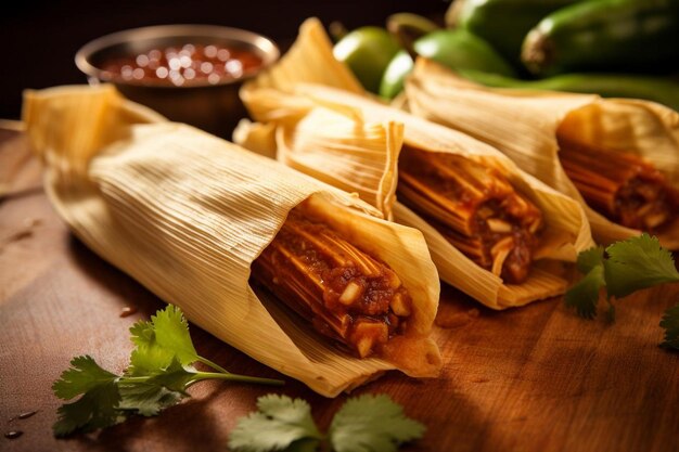 Tamales de milho doce chipotle picante