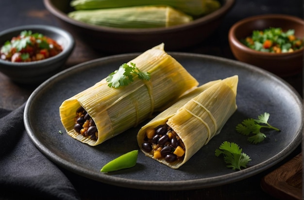 Tamales de milho e feijão preto