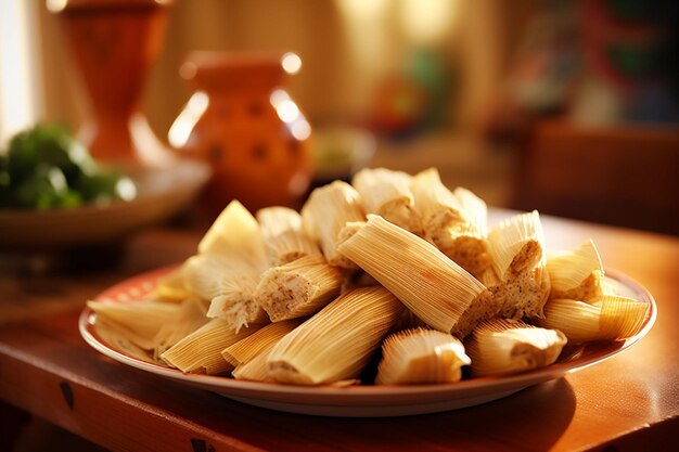 Foto los tamales dispuestos en una exhibición artística en un plato