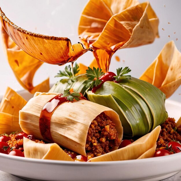 Tamales envoltos em casca de milho cozinha tradicional mexicana