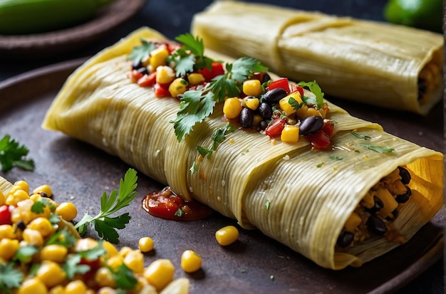 Tamales de maíz y frijoles negros