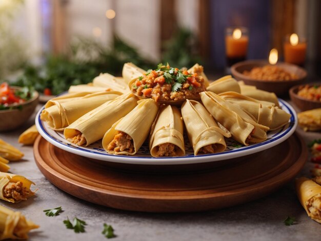 Tamales mexicanos hechos de maíz y pollo.