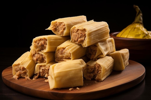 Tamales mexicanos en una hoja de plátano