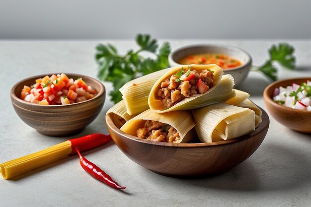 Foto tamales con un plato de ceviche