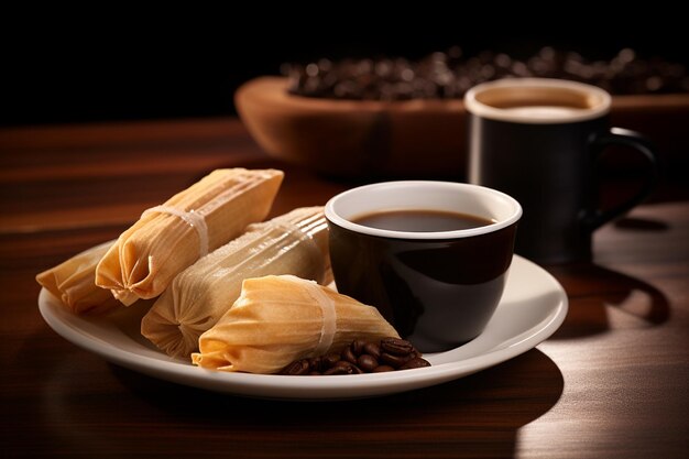 Tamales con salsa de expresso mole