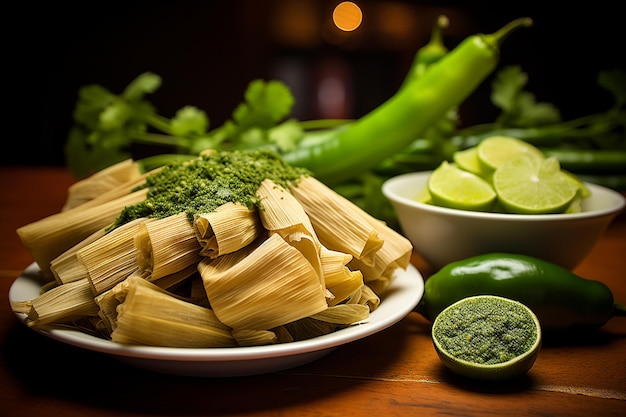 Foto tamales servidos con un lado de ensalada de nopales