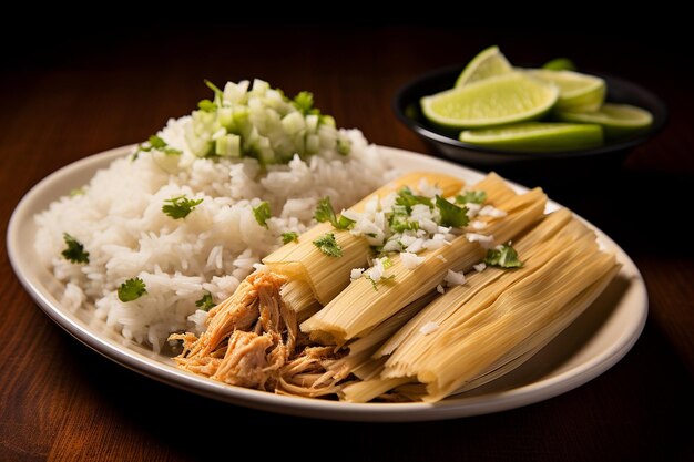 Foto tamales servidos con un lado de jicama y ensalada de pepino