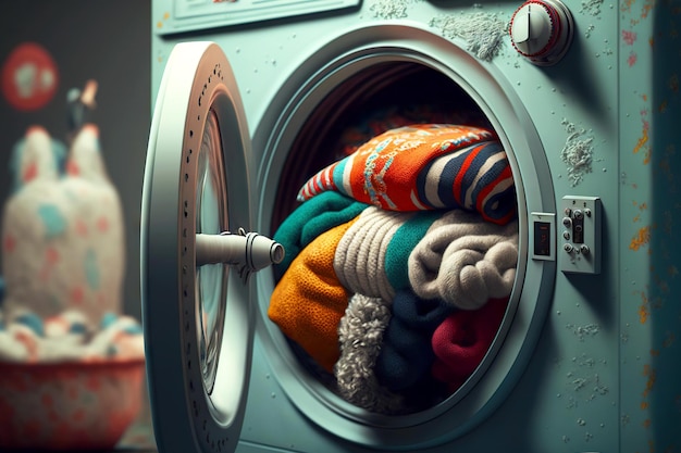 Tambor de lavado a máquina con suéteres y sudaderas multicolores