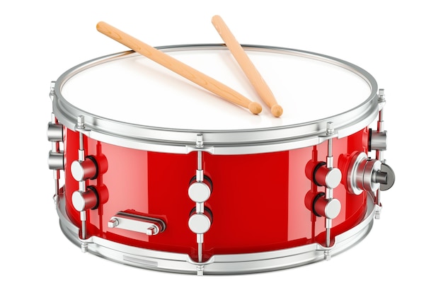 Tambor rojo con baquetas renderizado 3D