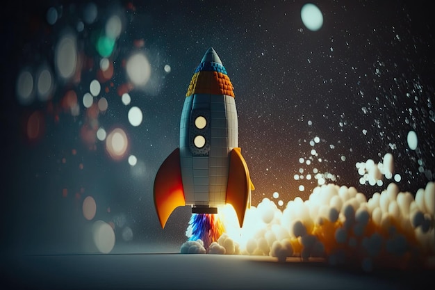 Tambov Federação Russa Um foguete Lego decola no céu noturno em direção às estrelas