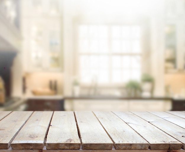 Foto tampo da mesa para apresentação do produto. desfocar o fundo interior