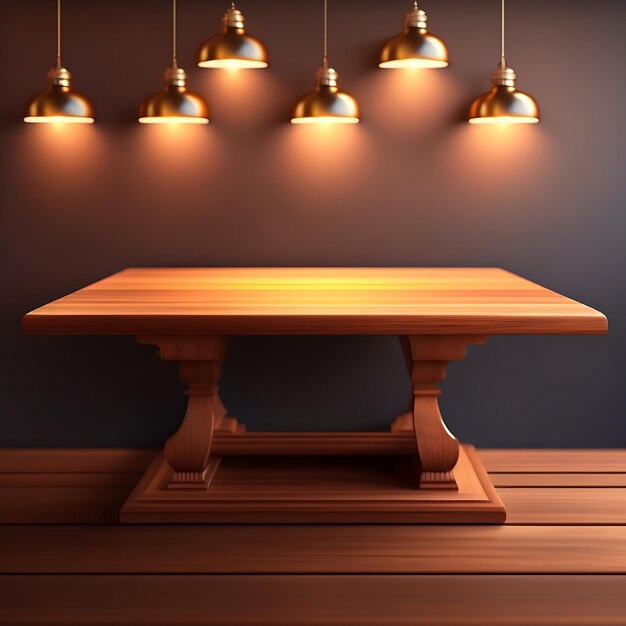 Tampo de mesa de madeira vazio com luzes bokeh