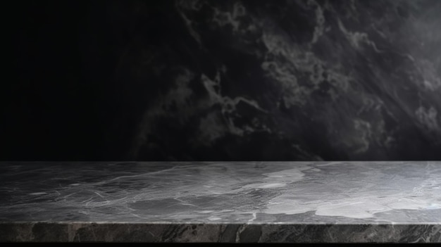 Tampo de mesa de mármore cinza limpo com estabelecimento de pedra de cimento dim dim Recurso criativo gerado por IA