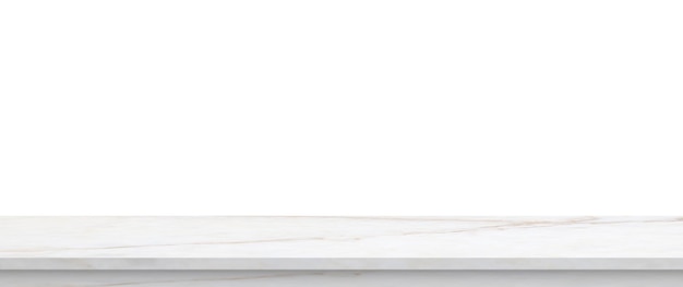 Tampo de mesa de pedra de mármore branco isolado em fundo branco para exposição de produto