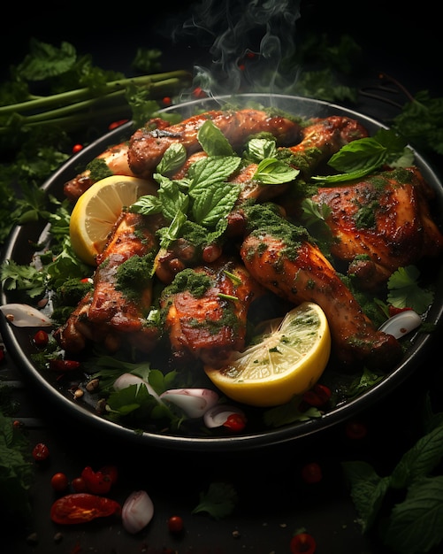 Tandoori-Hähnchen mit Minzblättern, Tonofen-Dekoration, Smoky India, kulinarische Kultur, Layout-Website