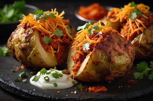 Tandoori pollo rellenado con mitades de patata