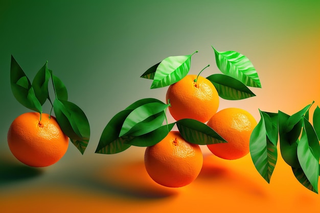 Tangerinas de formas diferentes com uma folha contra um fundo colorido uma estrutura de laranjas tangerina incluindo as folhas tangerinas no ar subindo