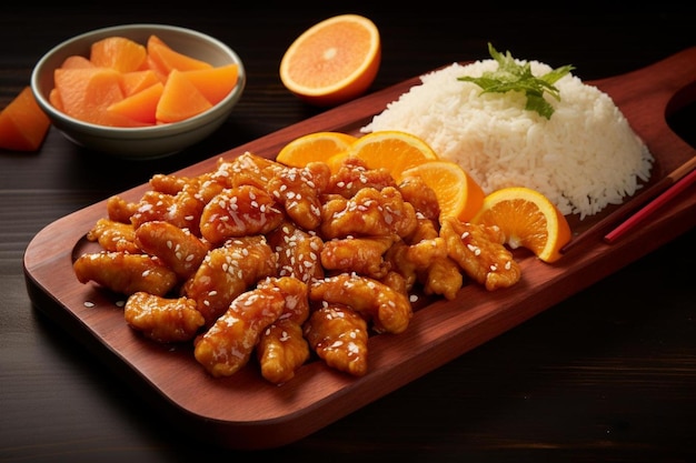 Tangy Orange Chicken Bowl Combo-Teller, der in einer Schüssel aufgeführt ist