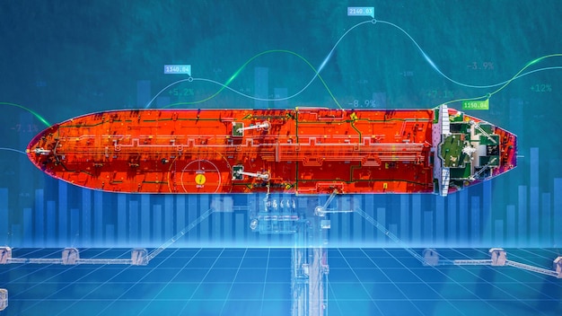 Tankerschiff Frachtschiff globale Geschäftslogistik Import Export Frachtschifffahrt Transport Tankerschiffsanalyse Big-Data-Visualisierung Grafikdiagramm und Diagramminformationsgeschäft