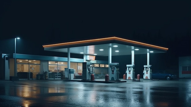 Tankstelle bei Nacht Generative Ai