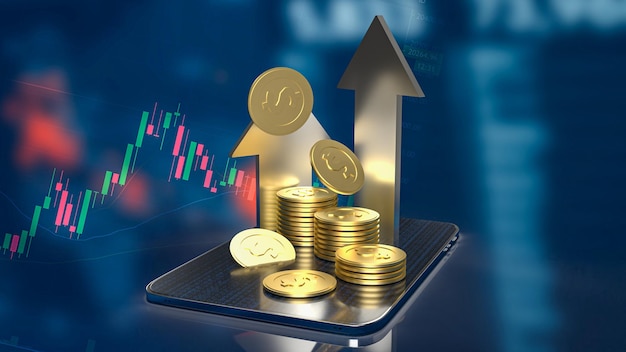 El tanque de aceite y las monedas de oro en la tableta para la representación 3d del concepto de negocio