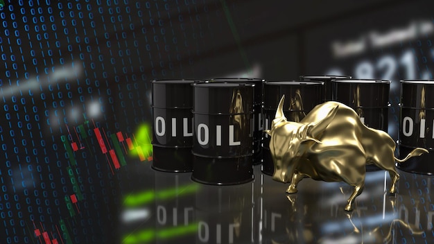 Tanque de aceite y toro de oro para la representación 3d del concepto de negocio