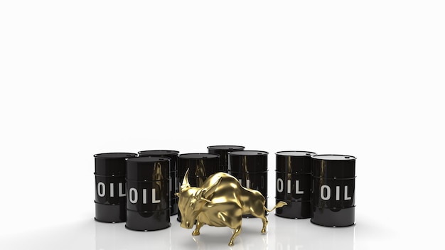 Foto tanque de aceite y toro de oro para la representación 3d del concepto de negocio