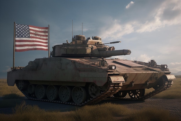 Un tanque con la bandera americana en él