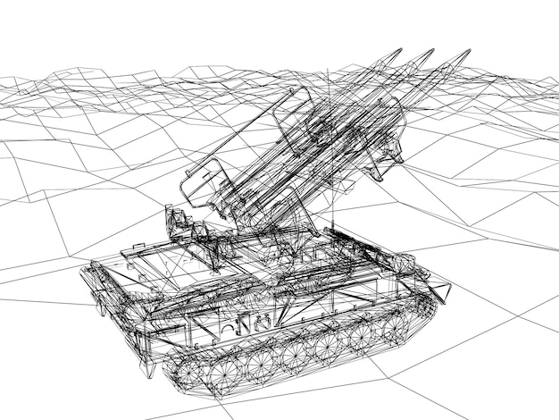 Tanque de batalla en estructura metálica de renderizado 3d de arena