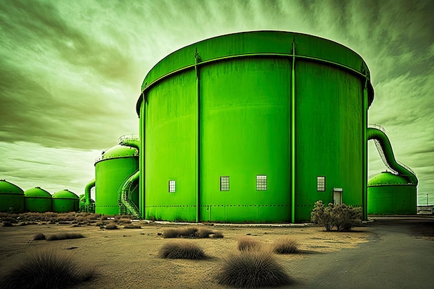 Tanque de armazenamento de fábrica de indústria química tóxica natural verde generativo ai