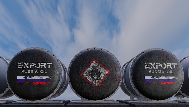 Tanque de óleo russo fundo do tanque de óleo Bandeira da Rússia sobre sanções de tanques ao petróleo russo