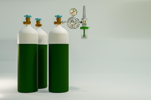 Tanque de oxigênio em fundo branco, renderização de ilustração 3D