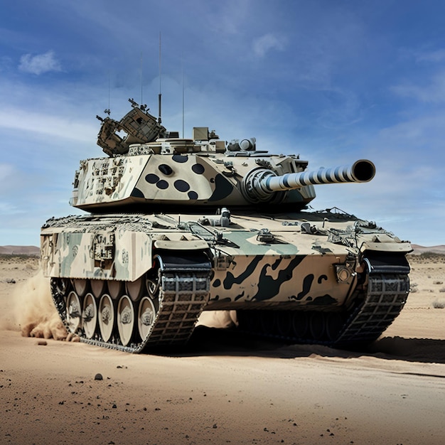 Tanque en el desierto con el cielo de fondo tecnología de IA generativa