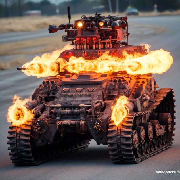 Foto un tanque con fuego saliendo de él