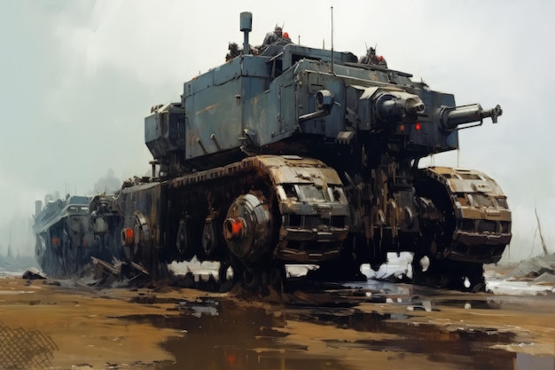 un tanque masivo atascado en el barro listo para la guerra IA generativa